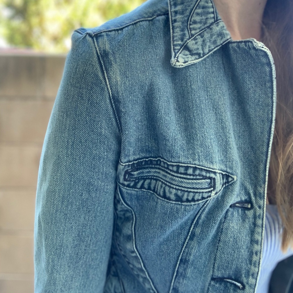 Mng Jeans Patchwork Jacket Size Small - image 7